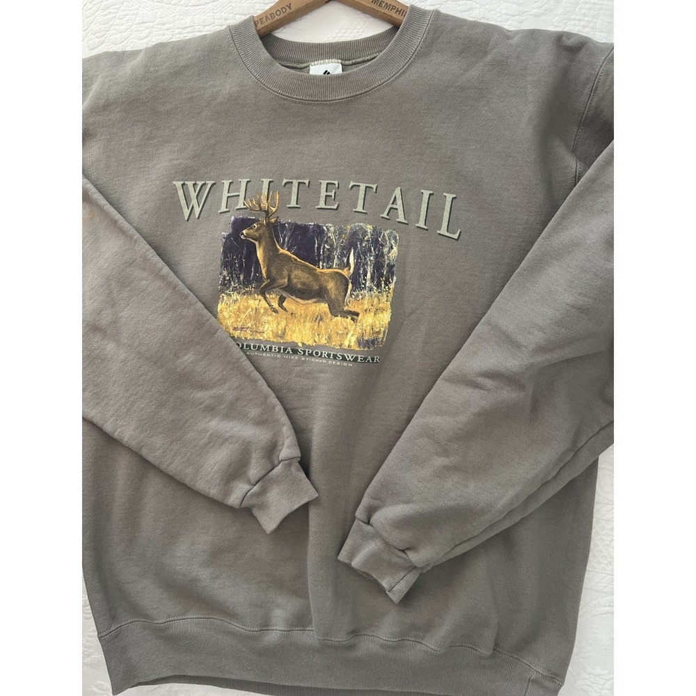 Vintage 90s Columbia Sweatshirt Mens L Faded Whitetail Deer Hunting Graphic USA